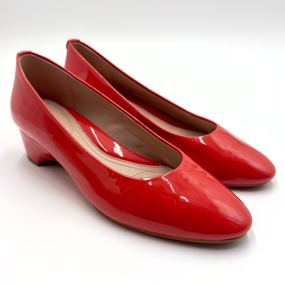 TARYN ROSE Babs Poppy Patent Leather Block Heel Pumps Size 37 EU / 6.5 US